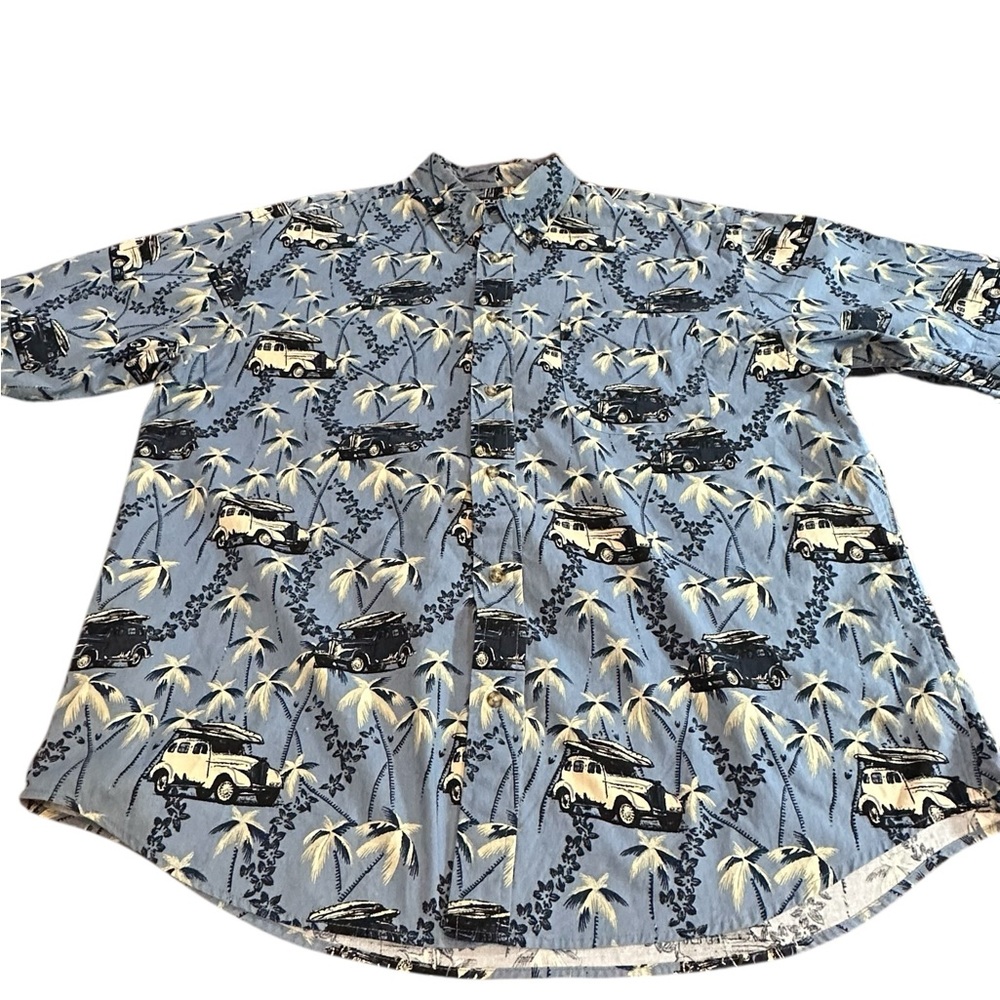 Puritan Men’s‎ Blue Hawaiian Surf Print Button-Down Shirt  XL 100% Cotton